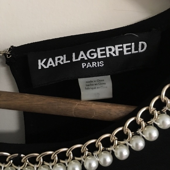 Karl Lagerfeld Pearl Embellished Mini Black Dress - Picture 4 of 8